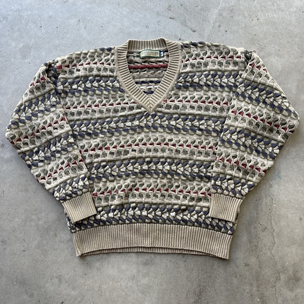 Vintage South Shore Cotton Coogi Style Fisherman Knit Sweater‎ Coastal XL USA